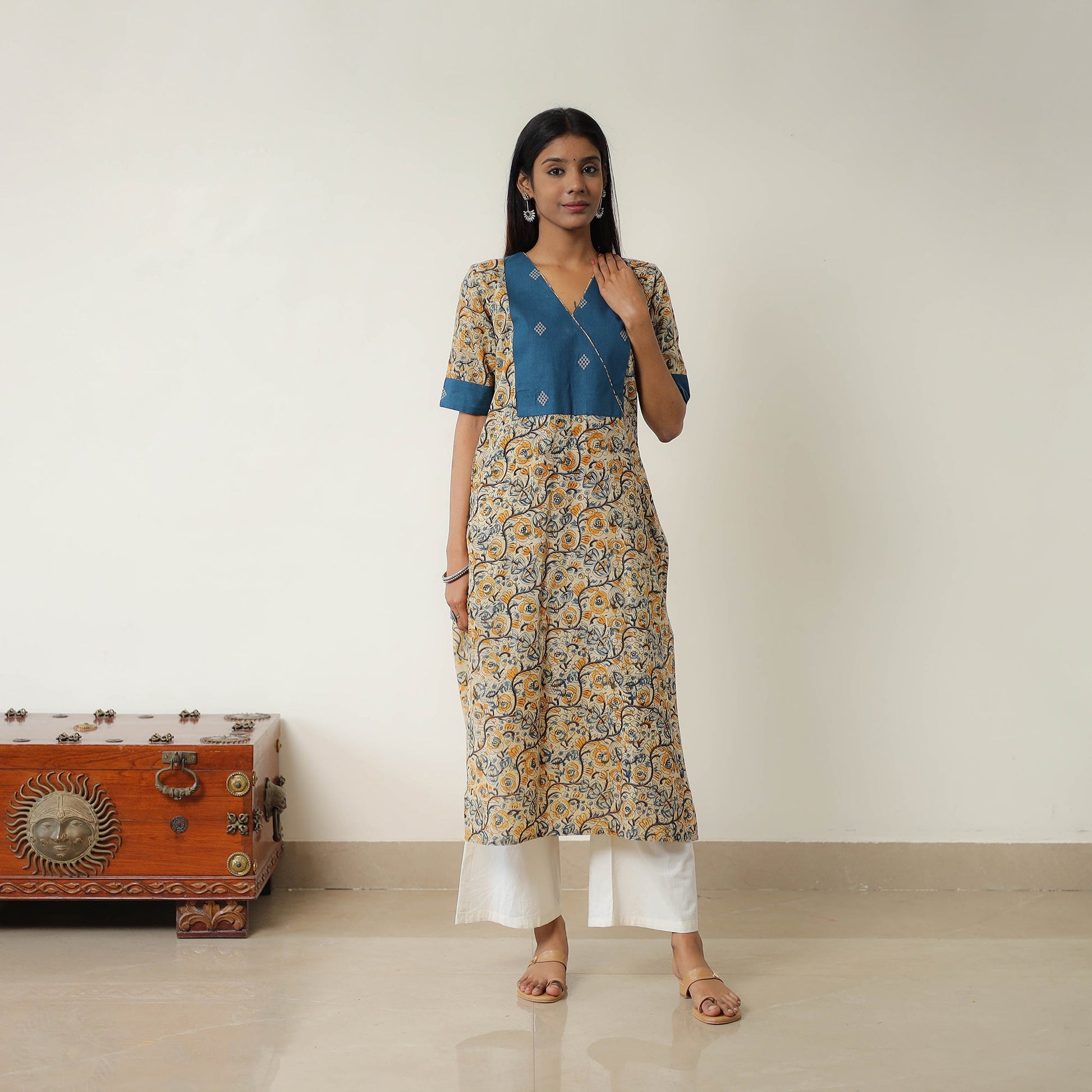 Beige - Natural Dyed Block Print Cotton Kalamkari Kurta 05