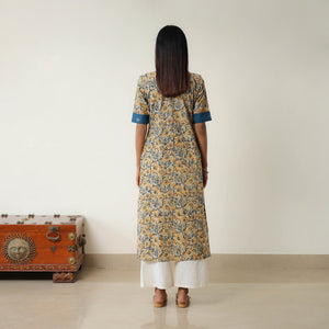 Beige - Natural Dyed Block Print Cotton Kalamkari Kurta 05