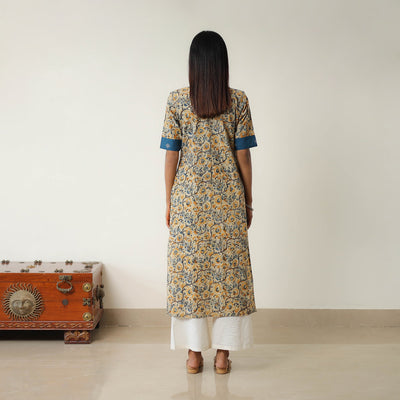 Beige - Natural Dyed Block Print Cotton Kalamkari Kurta 05