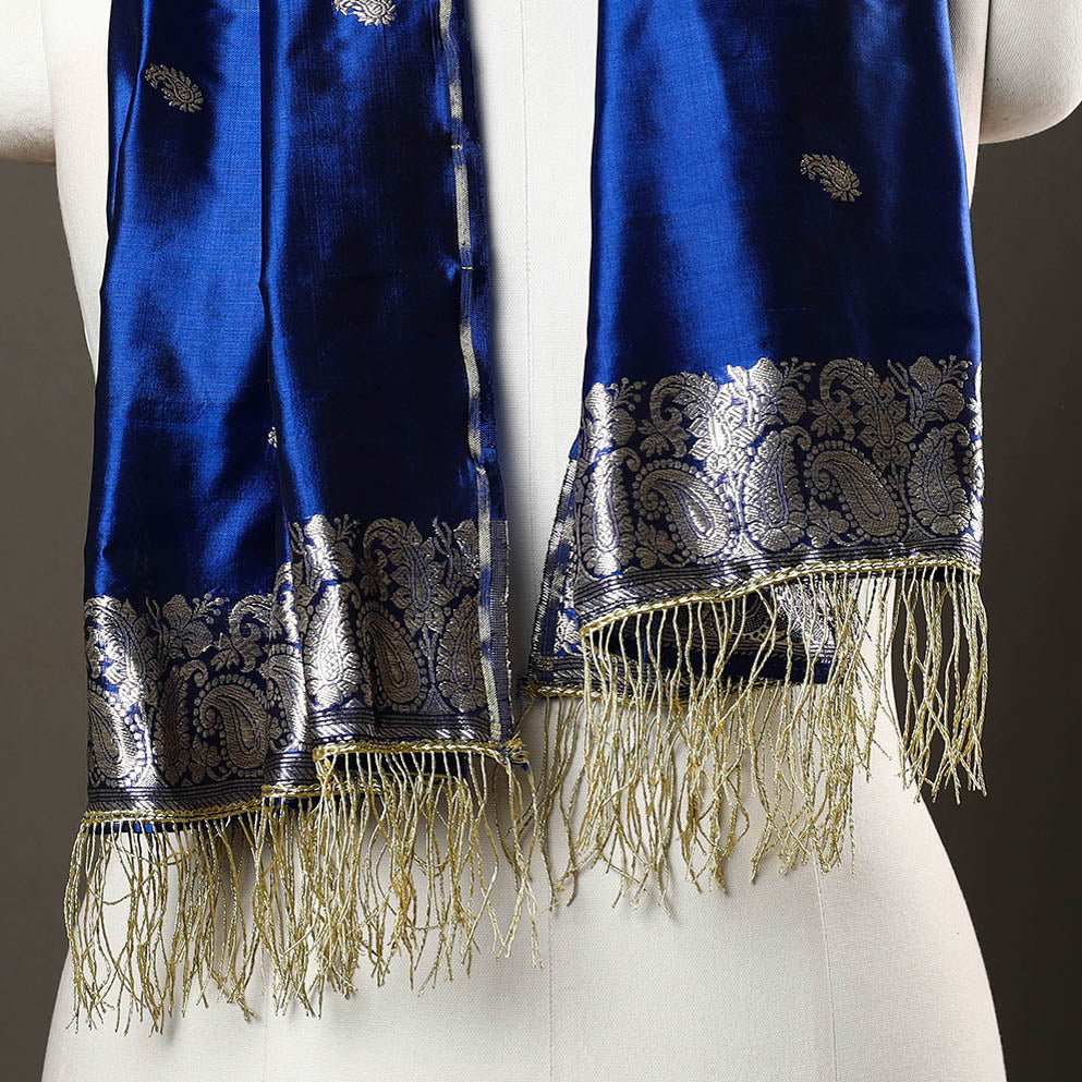 Blue - Brocade Handloom Pure Silk Banarasi Stole 09