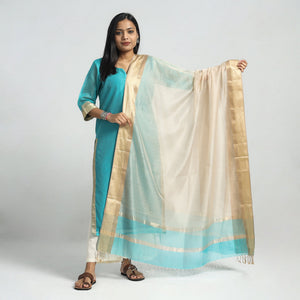 Aqua Blue - Traditional Maheshwari Handloom Silk Cotton Kurta with Dupatta Set