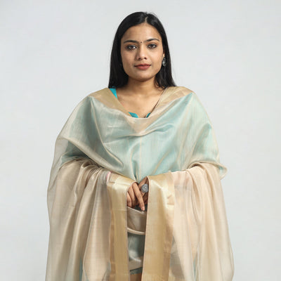 Aqua Blue - Traditional Maheshwari Handloom Silk Cotton Kurta with Dupatta Set