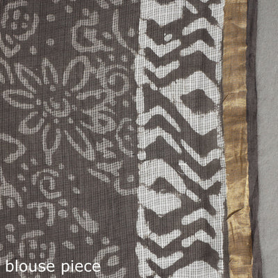 Brown - Bagru Block Printed Kota Doria Cotton Zari Border Saree