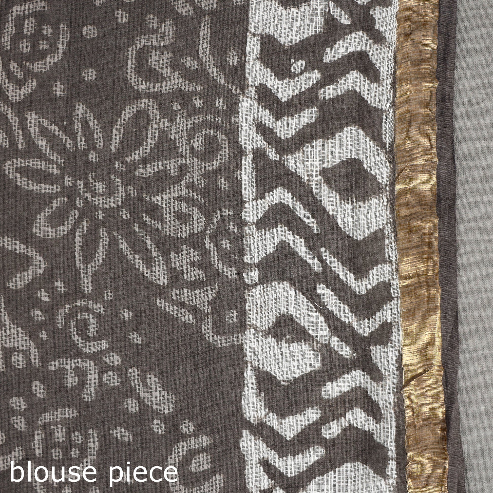 Brown - Bagru Block Printed Kota Doria Cotton Zari Border Saree