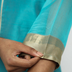 Aqua Blue - Traditional Maheshwari Handloom Silk Cotton Kurta with Dupatta Set