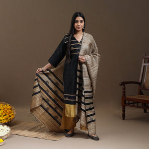 Black - Bhagalpuri Handloom Tussar Silk Suit Set 03