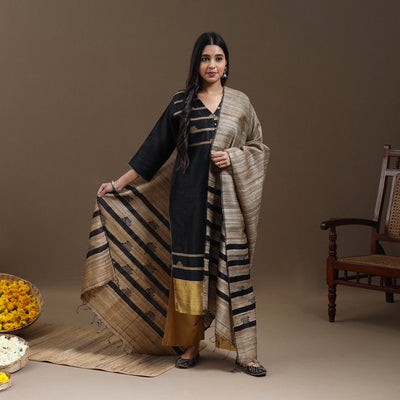 Black - Bhagalpuri Handloom Tussar Silk Suit Set 03