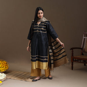 Black - Bhagalpuri Handloom Tussar Silk Suit Set 03