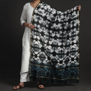 Black - Exclusive!! Handloom Shibori Tie-Dye Chanderi Silk Dupatta with Zari Border