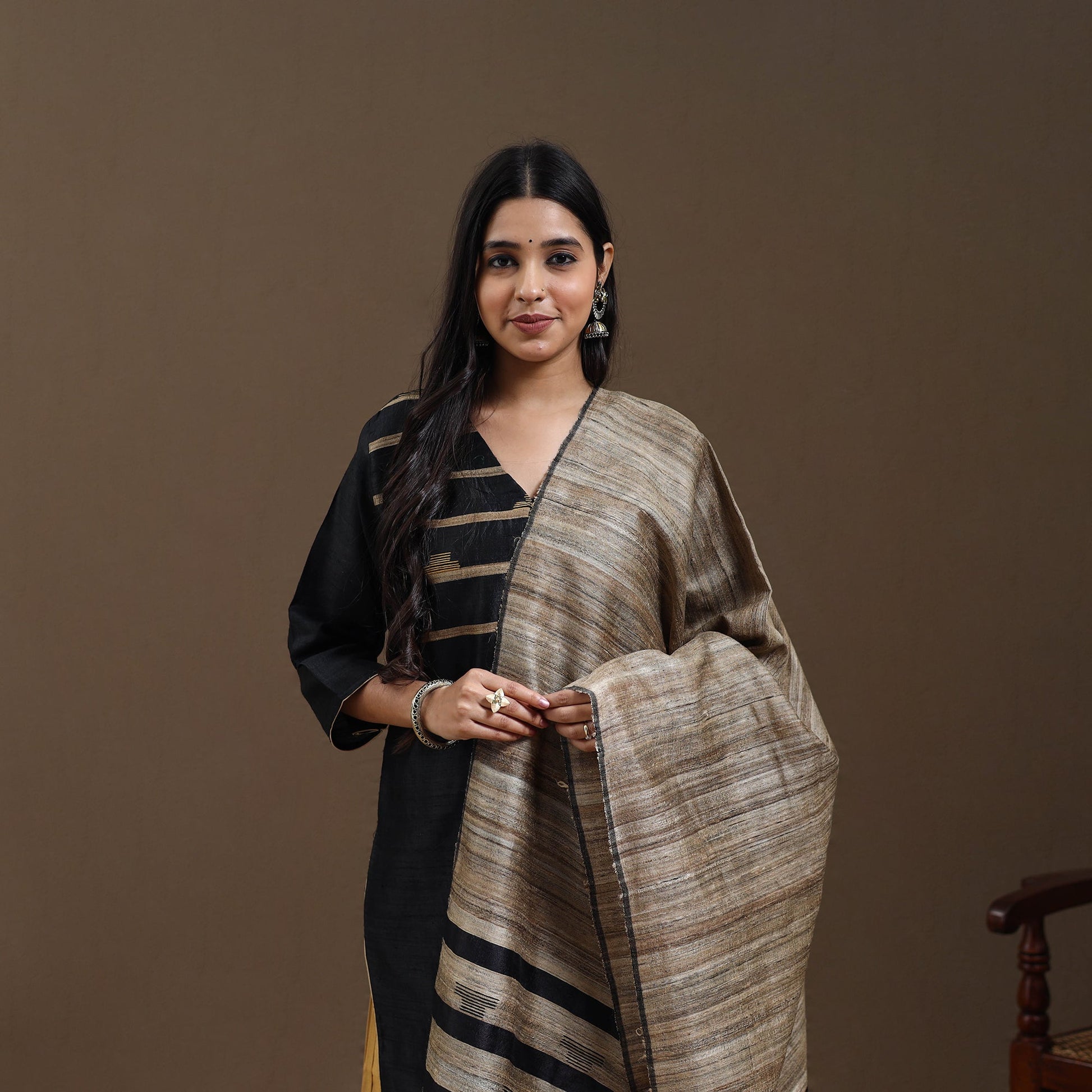 Black - Bhagalpuri Handloom Tussar Silk Suit Set 03