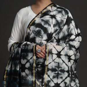 Black - Exclusive!! Handloom Shibori Tie-Dye Chanderi Silk Dupatta with Zari Border
