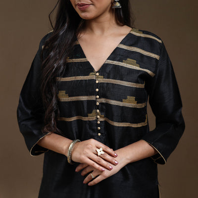Black - Bhagalpuri Handloom Tussar Silk Suit Set 03