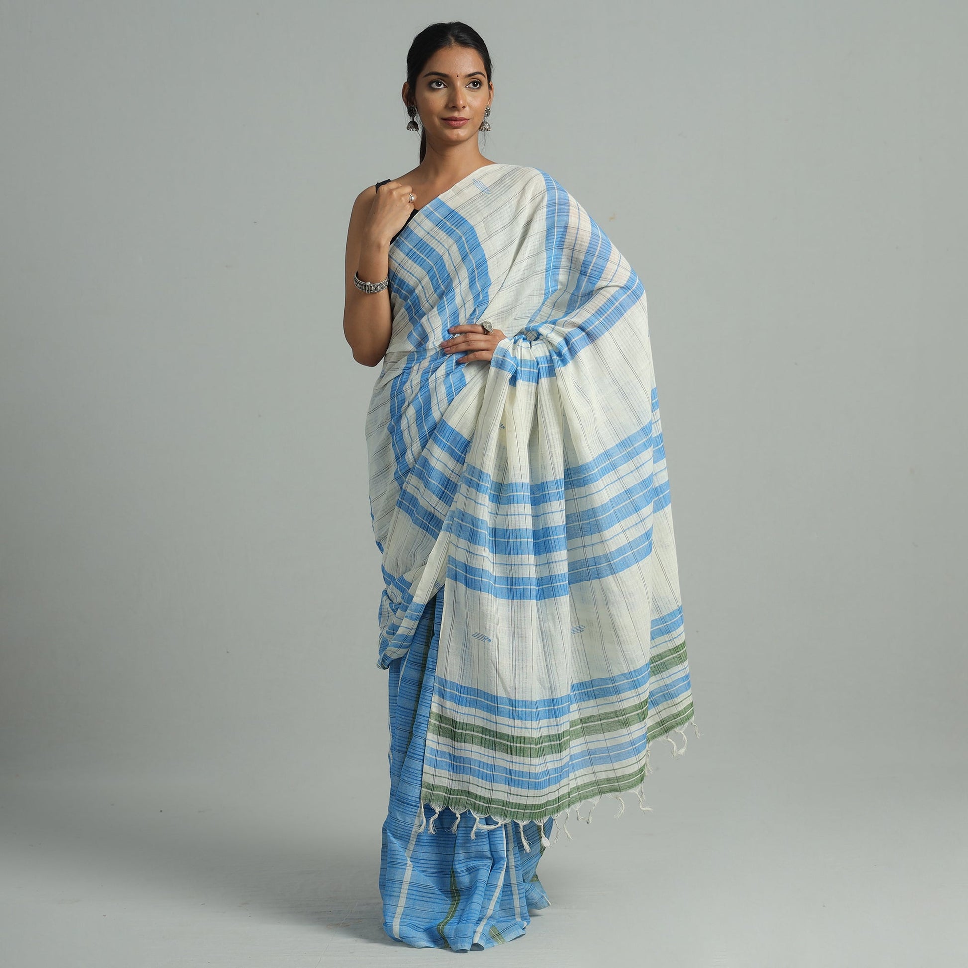 Blue - Basirhat Gamcha Handloom Pure Cotton Saree 09