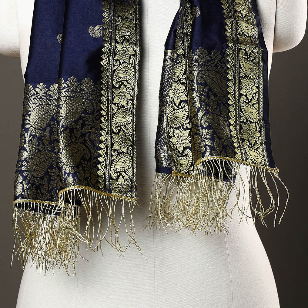 Blue - Brocade Handloom Silk Nakshi Buti Banarasi Stole 20