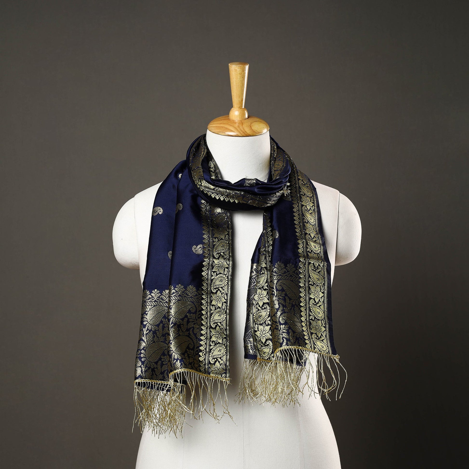 Blue - Brocade Handloom Silk Nakshi Buti Banarasi Stole 20