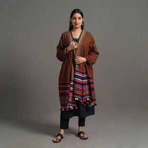 Brown - Kutch Embroidery Mirror Work Handwoven Woolen Shawl 05