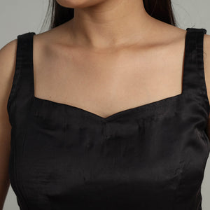 Black - Modal Silk Plain Stitched Blouse 09