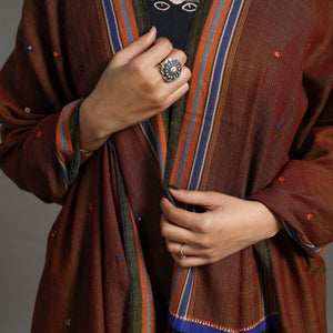 Brown - Kutch Embroidery Mirror Work Handwoven Woolen Shawl 05