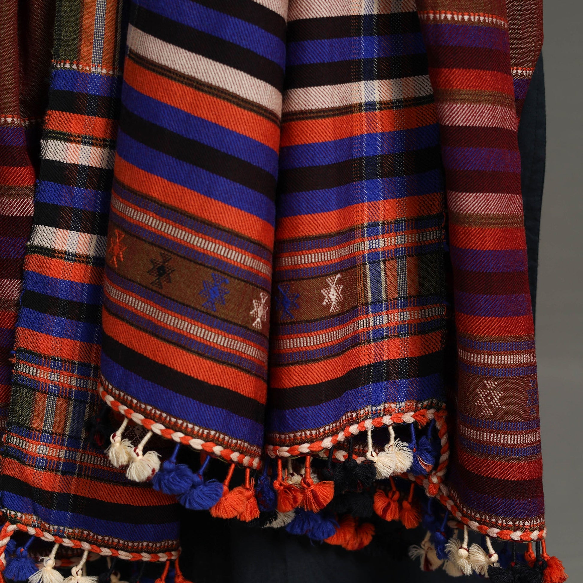 Brown - Kutch Embroidery Mirror Work Handwoven Woolen Shawl 05