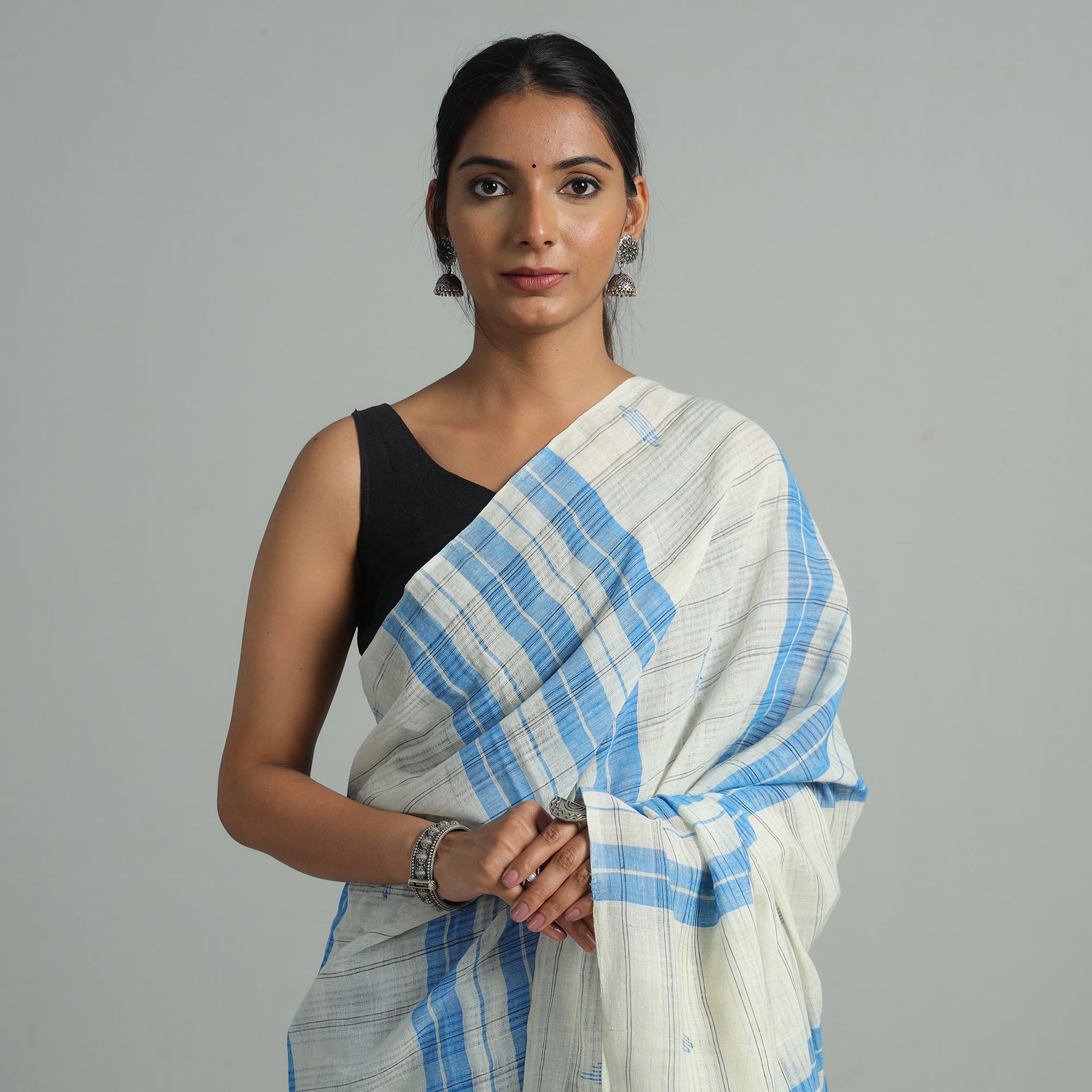 Blue - Basirhat Gamcha Handloom Pure Cotton Saree 09