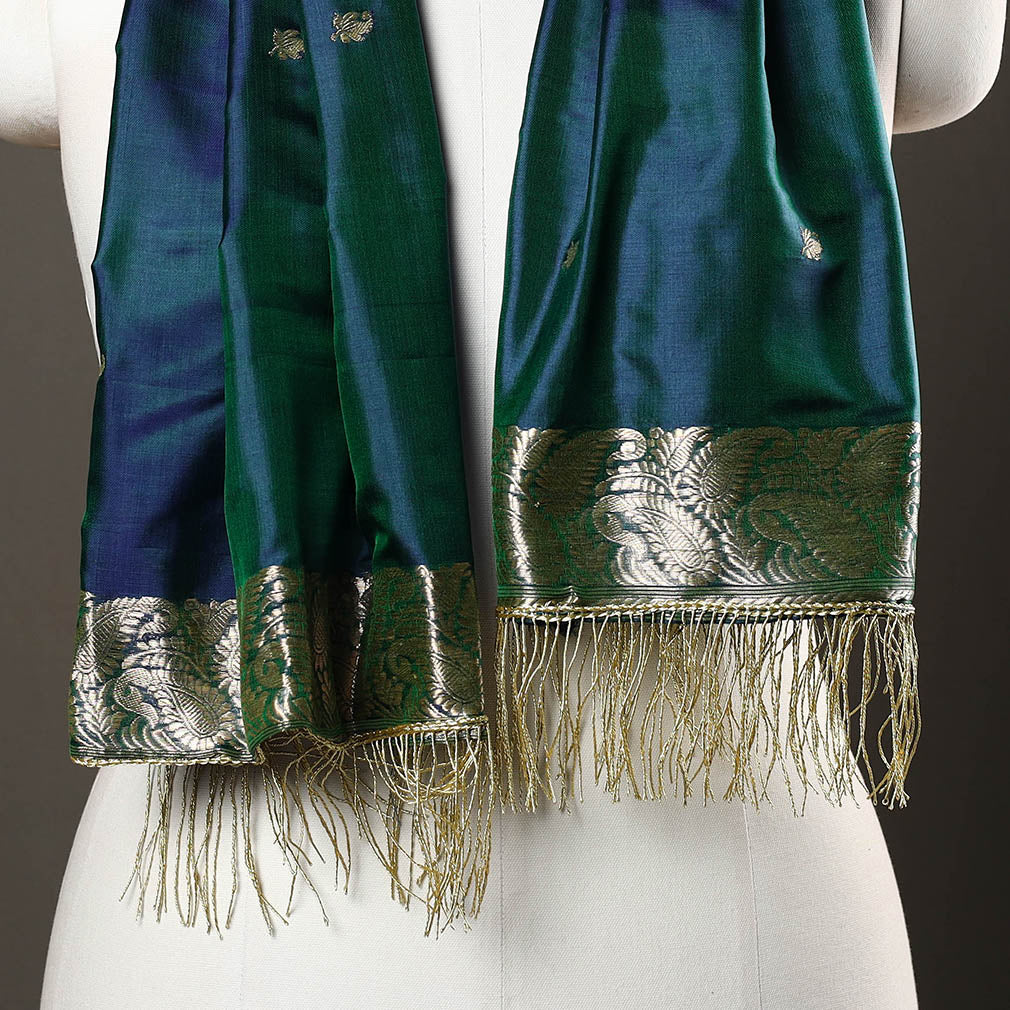Blue - Brocade Handloom Pure Silk Banarasi Stole 19