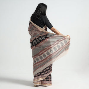 Black - Bagh Hand Block Printed Natural Dyed Maheshwari Silk Saree