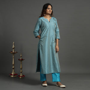 Aqua Blue - Elegant Banarasi Brocade Silk Kurta with Pant Set