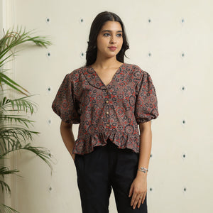 Brown - Ajrakh Block Printed Cotton Crop Top 15