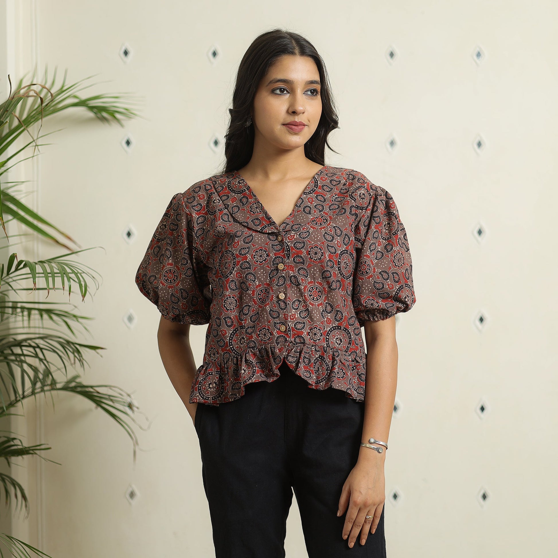 Brown - Ajrakh Block Printed Cotton Crop Top 15