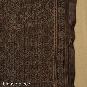 Black - Natural Dyed Block Print Kota Doria Cotton Ajrakh Saree 03