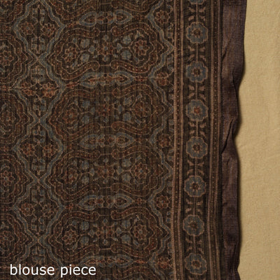 Black - Natural Dyed Block Print Kota Doria Cotton Ajrakh Saree 03