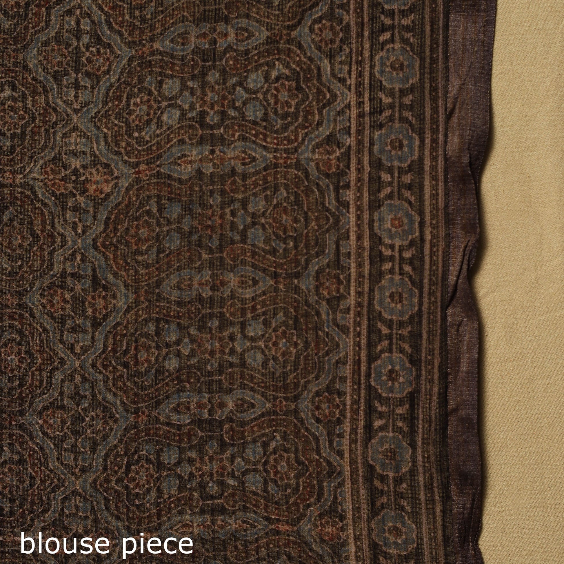 Black - Natural Dyed Block Print Kota Doria Cotton Ajrakh Saree 03