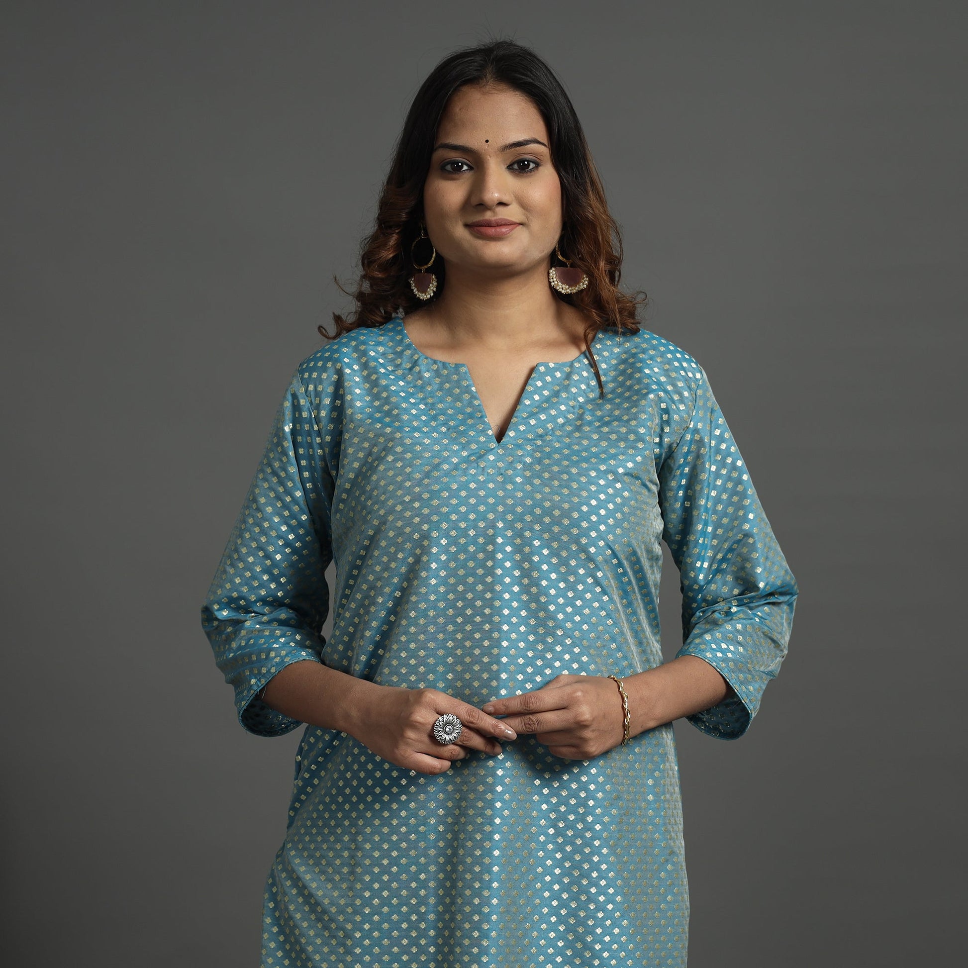 Aqua Blue - Elegant Banarasi Brocade Silk Kurta with Pant Set