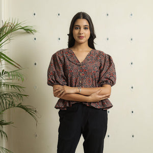 Brown - Ajrakh Block Printed Cotton Crop Top 15