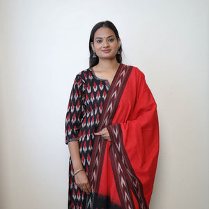 Black - Handloom Cotton Pochampally Ikat Kurta Set 21