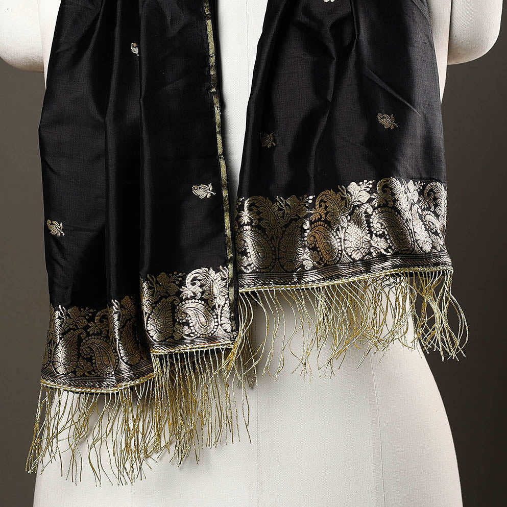 Black - Brocade Handloom Pure Silk Banarasi Stole 14