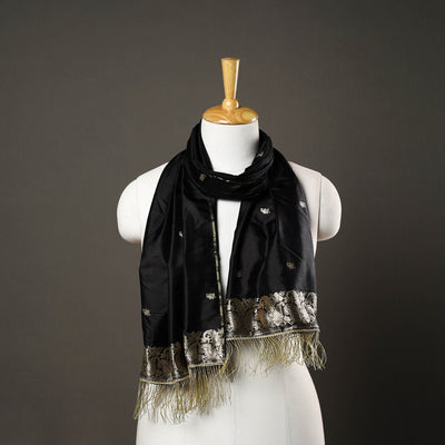 Black - Brocade Handloom Pure Silk Banarasi Stole 14