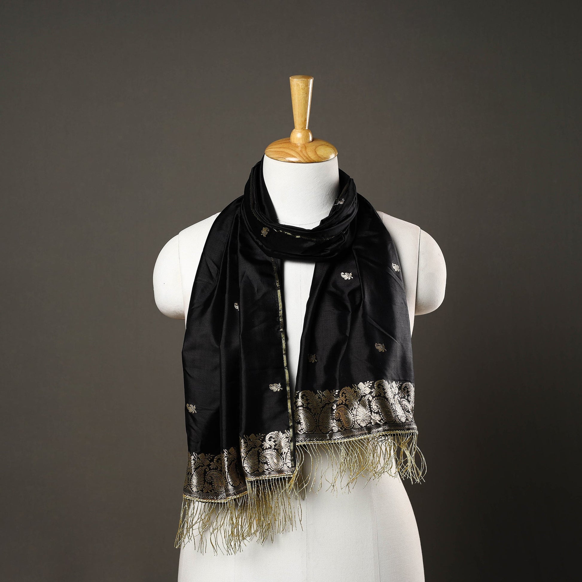 Black - Brocade Handloom Pure Silk Banarasi Stole 14