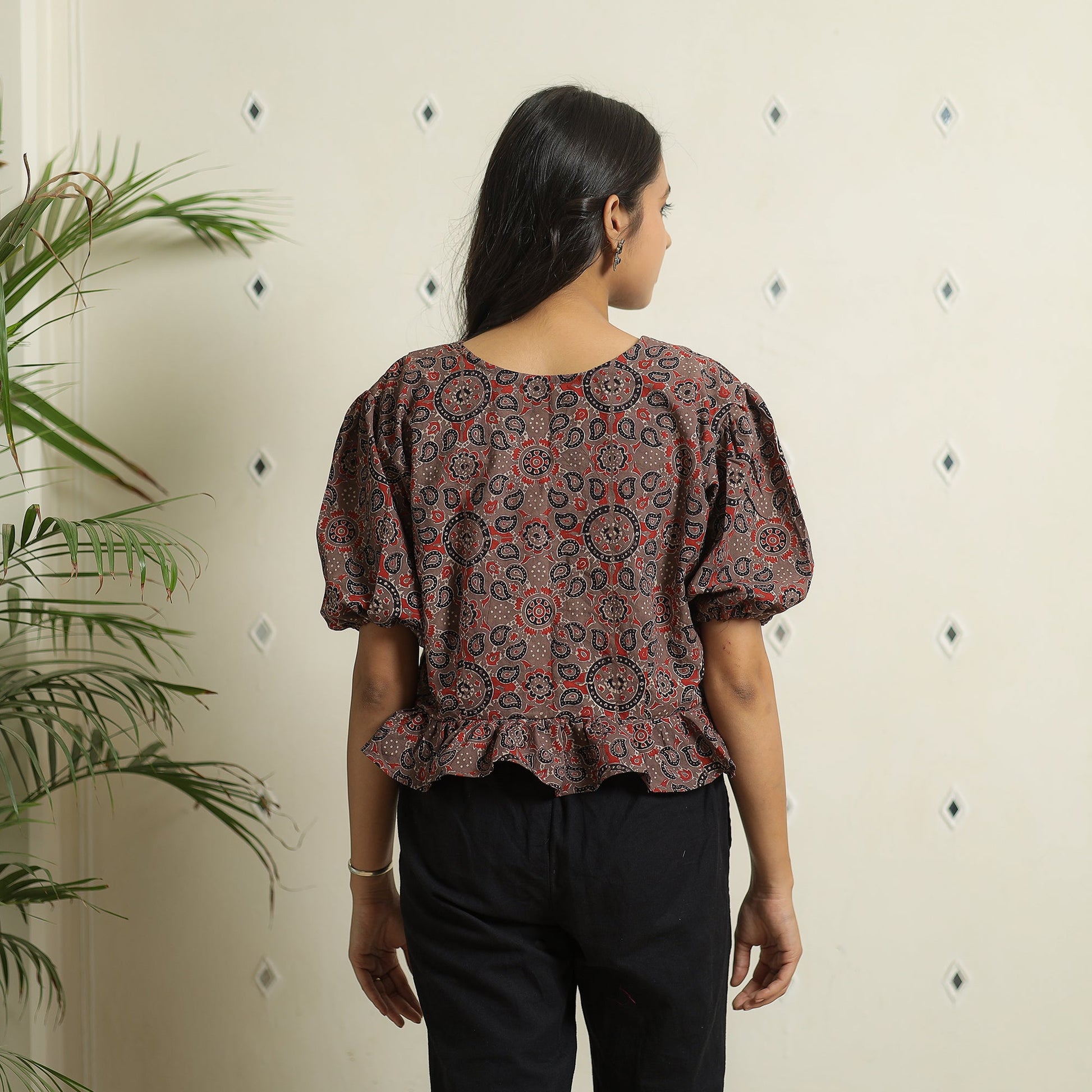 Brown - Ajrakh Block Printed Cotton Crop Top 15