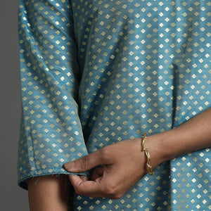 Aqua Blue - Elegant Banarasi Brocade Silk Kurta with Pant Set