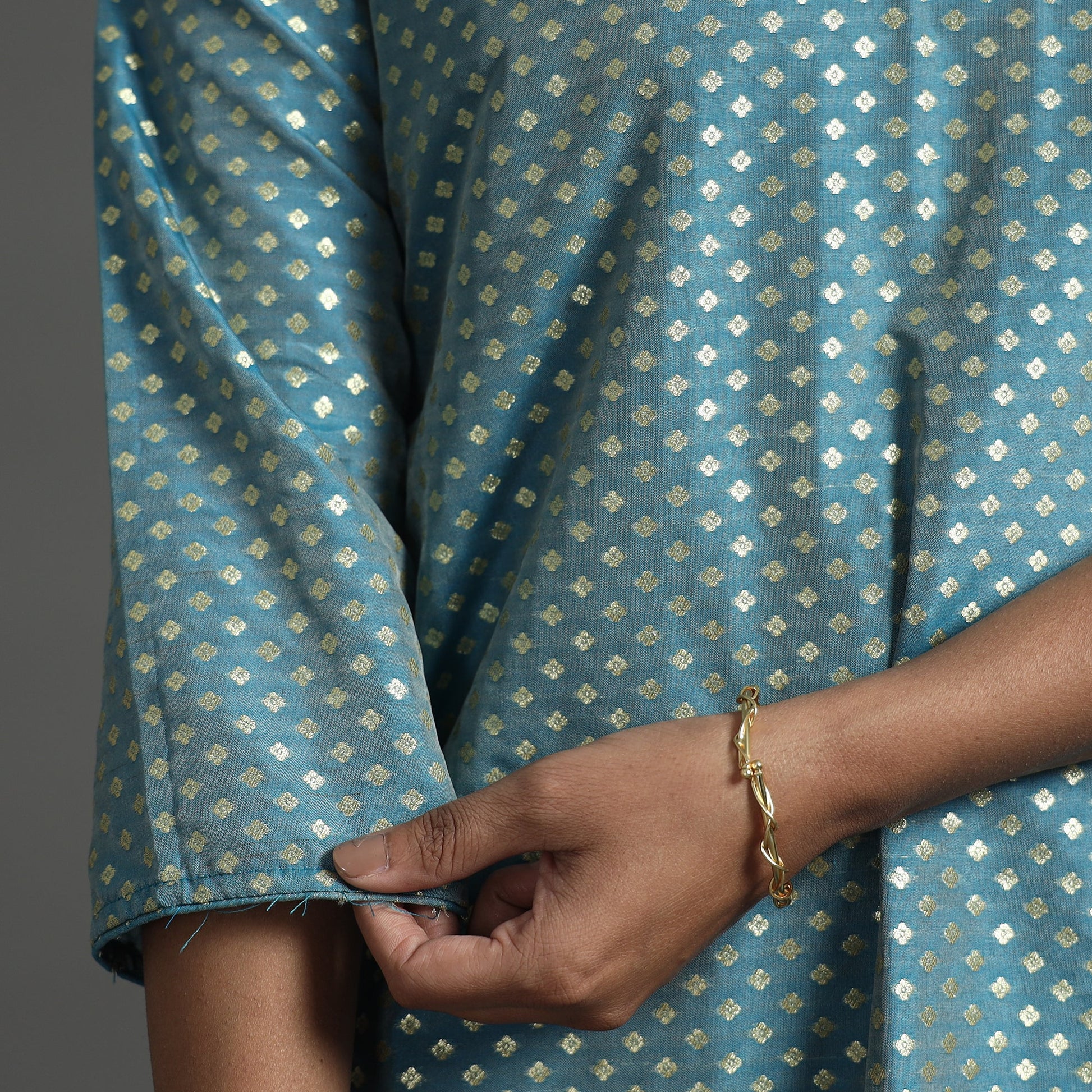 Aqua Blue - Elegant Banarasi Brocade Silk Kurta with Pant Set