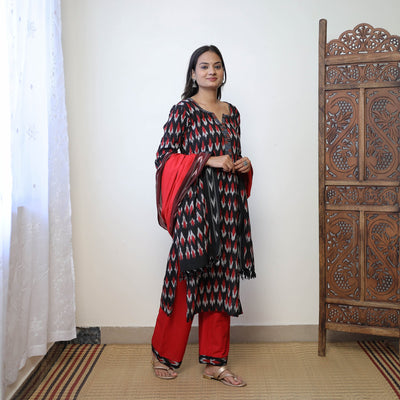 Black - Handloom Cotton Pochampally Ikat Kurta Set 21