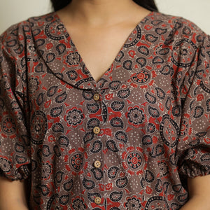 Brown - Ajrakh Block Printed Cotton Crop Top 15