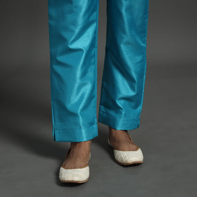 Aqua Blue - Elegant Banarasi Brocade Silk Kurta with Pant Set