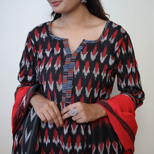 Black - Handloom Cotton Pochampally Ikat Kurta Set 21