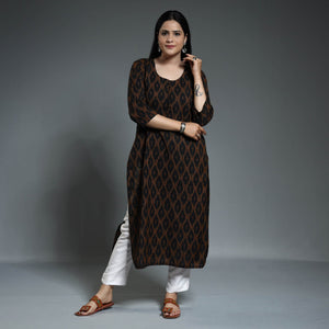 Black - Pochampally Ikat Weave Cotton Long Straight Kurta