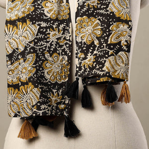 Black - Block Print Cotton Sanganeri Stole with Tassels 66