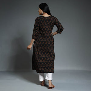 Black - Pochampally Ikat Weave Cotton Long Straight Kurta