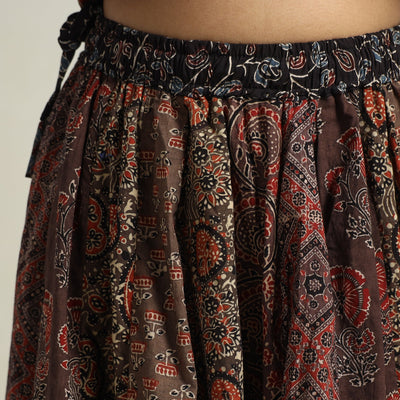 Brown - Ajrakh Block Printed 24 Kali Patchwork Cotton Long Skirt 38