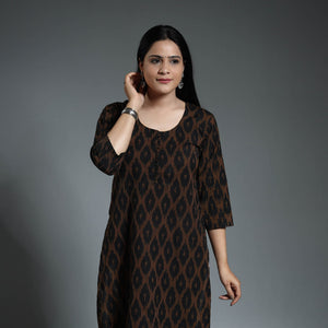 Black - Pochampally Ikat Weave Cotton Long Straight Kurta